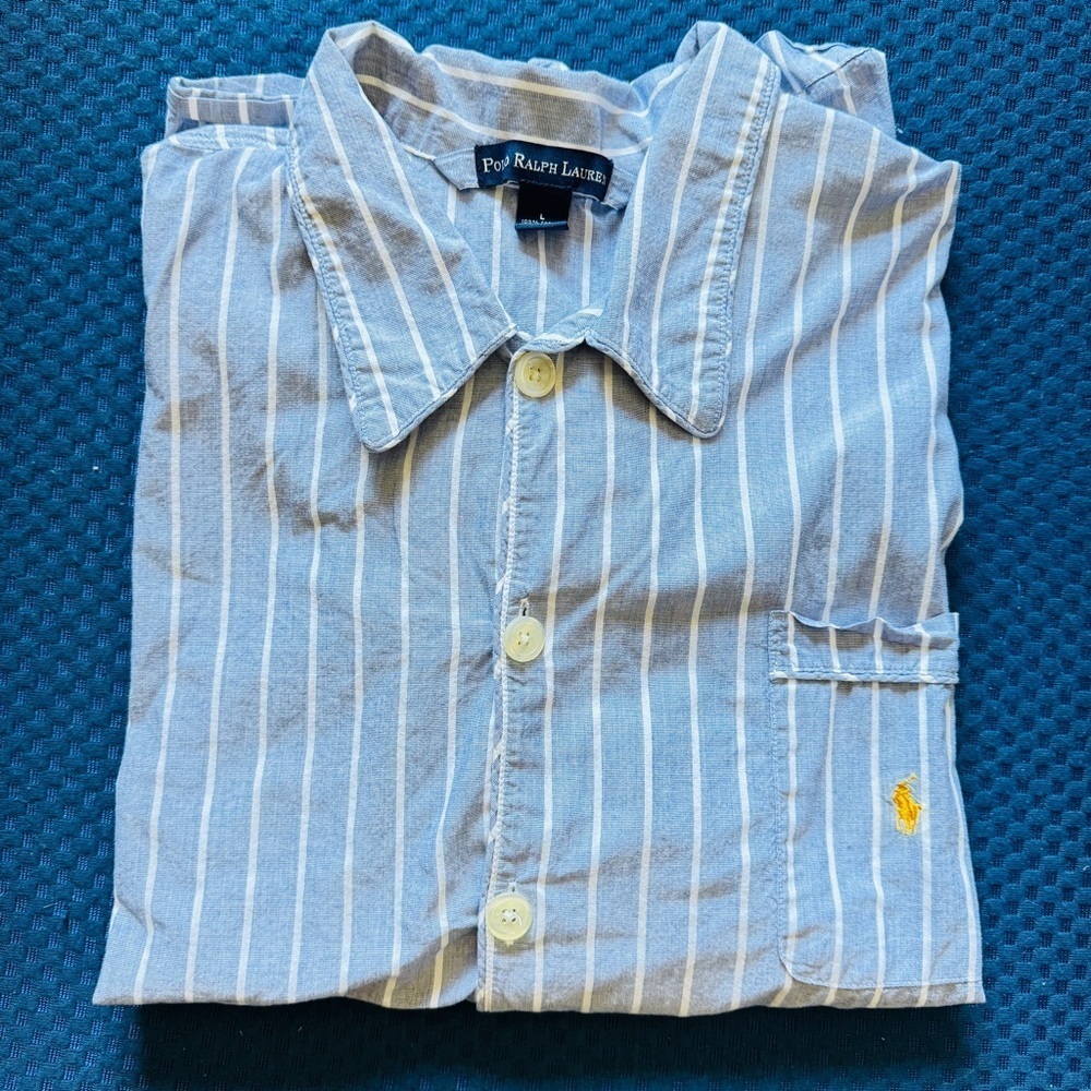Polo by Ralph Lauren Blue Striped Men's Long Sleeve Pajama Top Size L